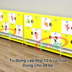 tủ đựng giỏ cặp dép cá nhân cho bé mầm non bằng gỗ MFC S014TCD01